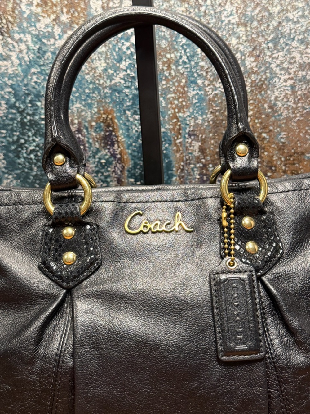Coach Classic 2012 Black Leather Madison Sophia Satchel Gold (VGUC) - Picture 5 of 16